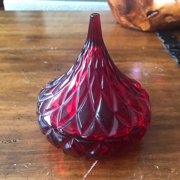 shannon crystal Accents New Vintage Shannon Irish Crystal Ruby Red Candy Dish Pointed Lid
